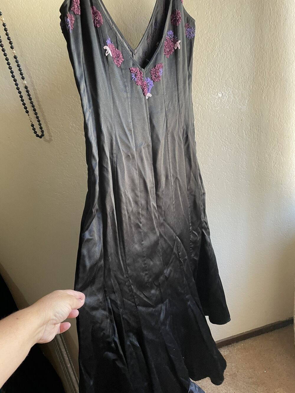 Vintage embroidered sequence, black, small dress, 100% Silk